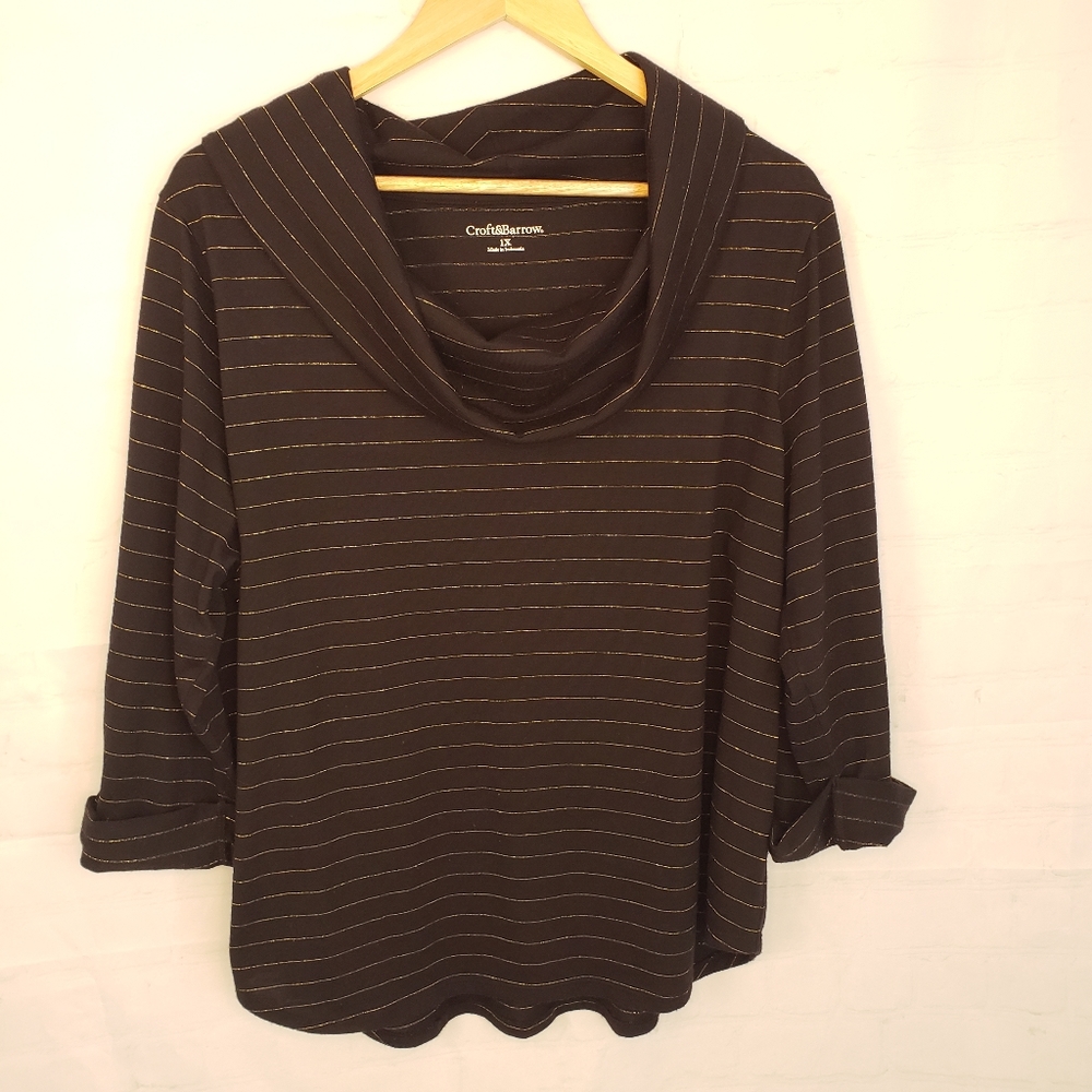 Plus Size 1X Gold Metallic Black Stripe Blouse